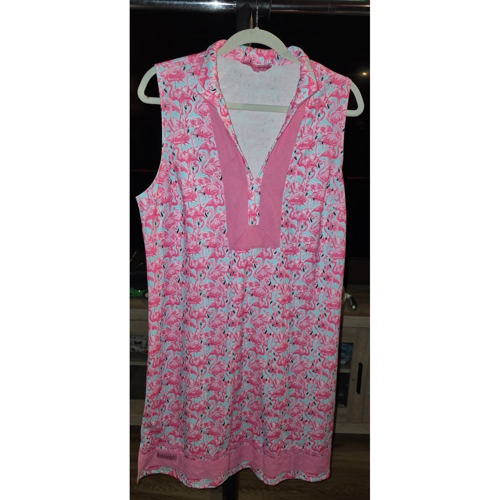 Simply Southern Womens Large Pink Flamingo Print Preppy Sleeveless Sundress L